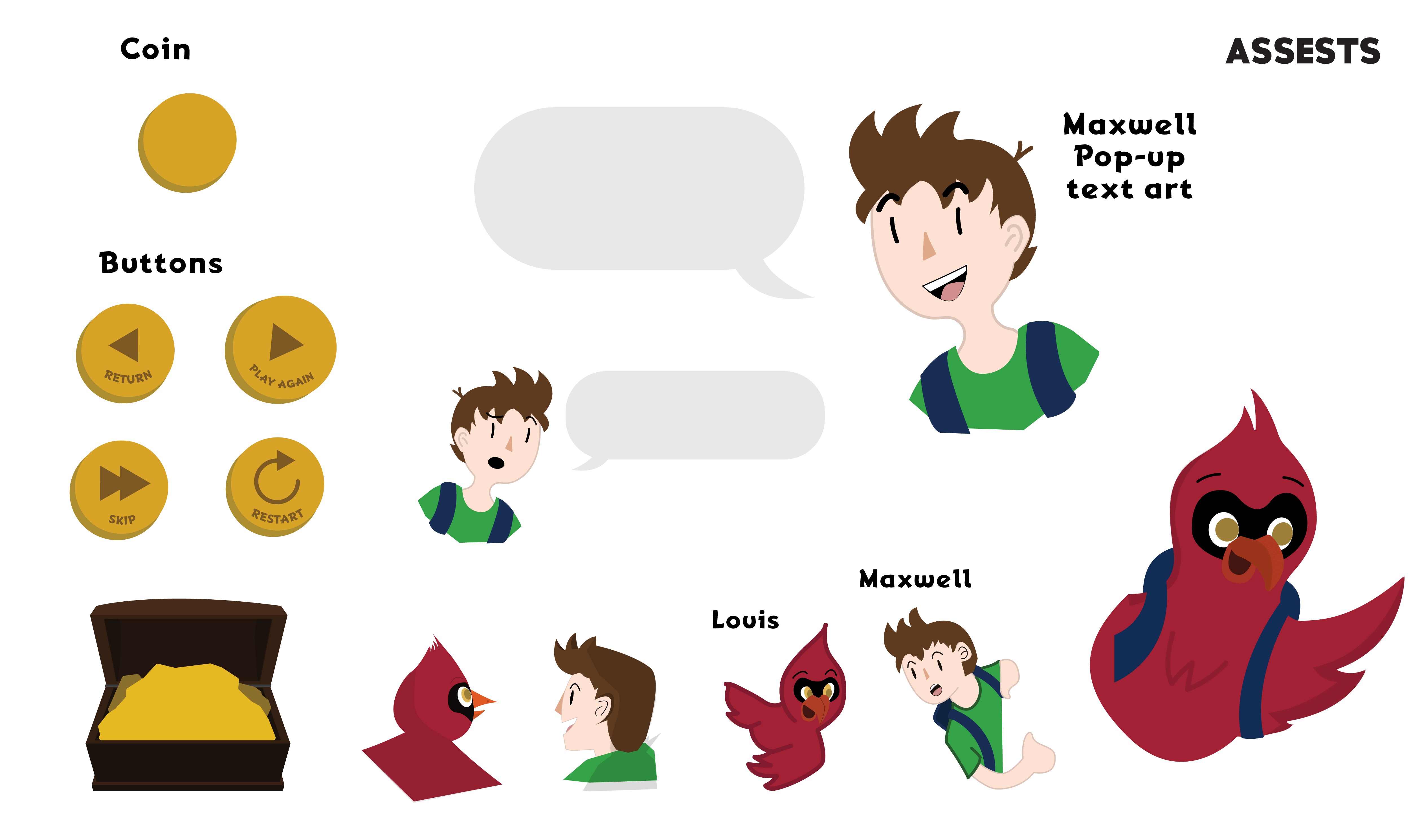 Picture of the various assets created for this game.
